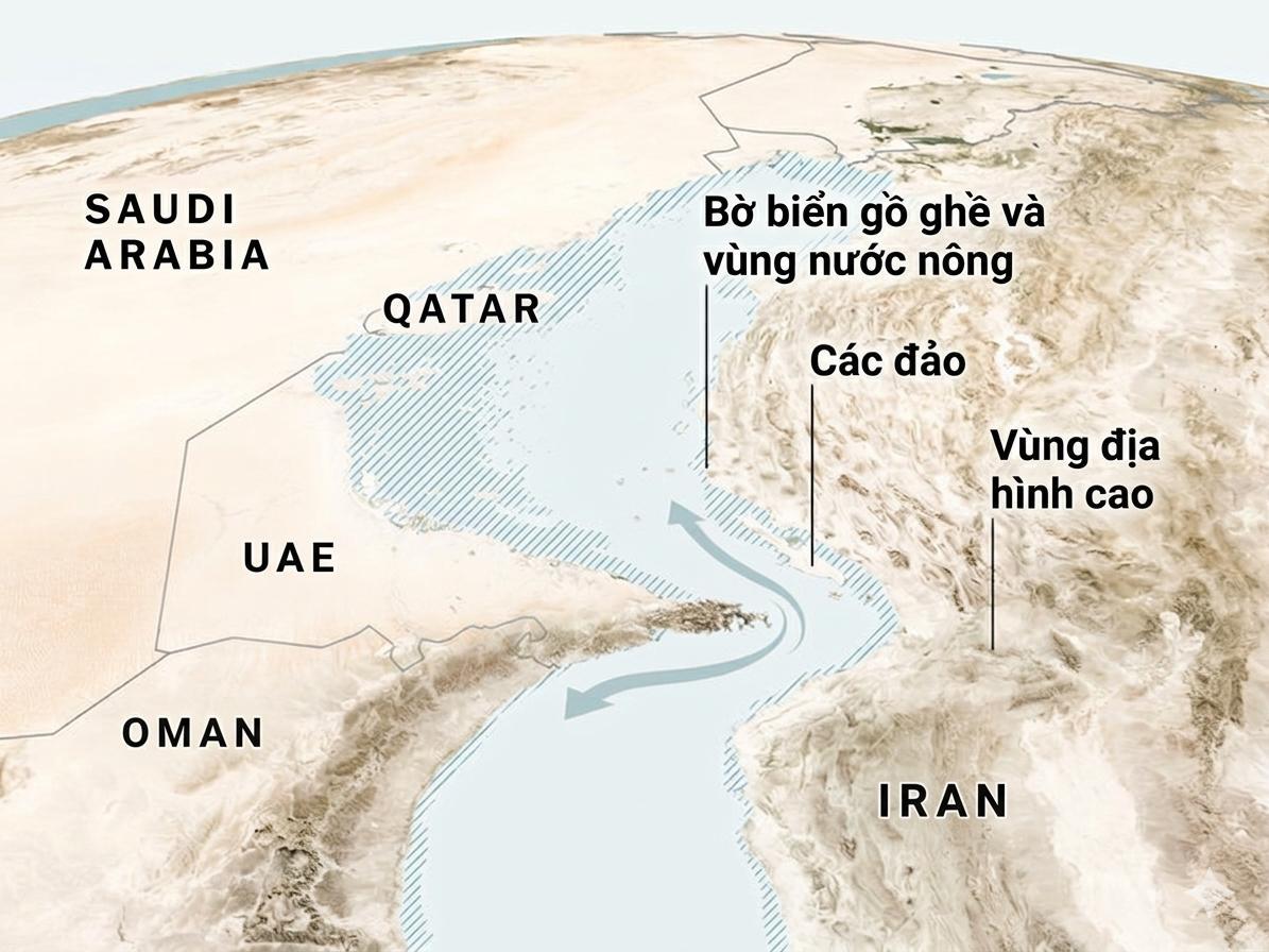  Eo biển Hormuz được xem là đòn bẩy quan trọng của Iran trong cuộc đàm phán với Mỹ. Ảnh: NYT. 