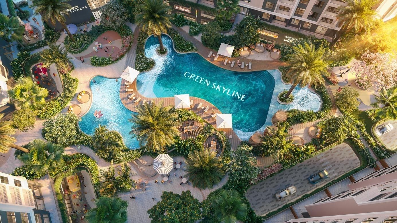 Không gian sống chuẩn “city resort” tại Green Skyline với mật độ xây dựng chỉ hơn 36%.