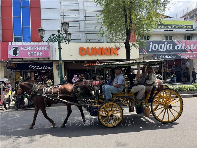 Xe ngựa là phương tiện đặc trưng của khu phố Malioboro khiến nhiều du khách thích thú.