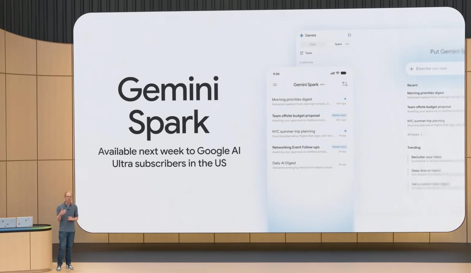 Phó chủ tịch Google Labs và Gemini, Josh Woodward, phát biểu trong bài diễn văn khai mạc tại Google I/O vào ngày 19/5 tại Mountain View, California. Ảnh: Getty Images/Benjamin Fanjoy.
