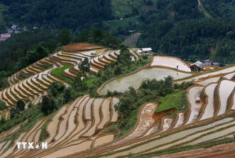 Ruộng bậc thang nước đổ ở vùng cao Mù Cang Chải (Lào Cai). (Ảnh: Tuấn Anh/TTXVN)