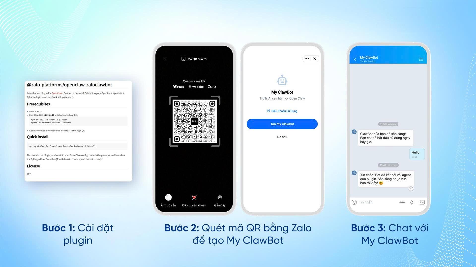  Các bước kết nối và cài đặt để có thể sử dụng OpenClaw qua Zalo Bot trở nên đơn giản hơn. 