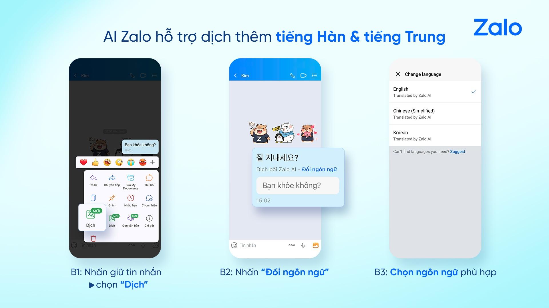 Hướng dẫn sử dụng tính năng Dịch AI trên Zalo.