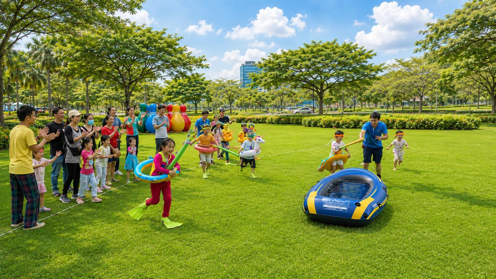 Hoạt động tại Kids Camp Funfest tạo cơ hội để gia đình gắn kết qua trải nghiệm ý nghĩa. Hình ảnh có yếu tố AI.