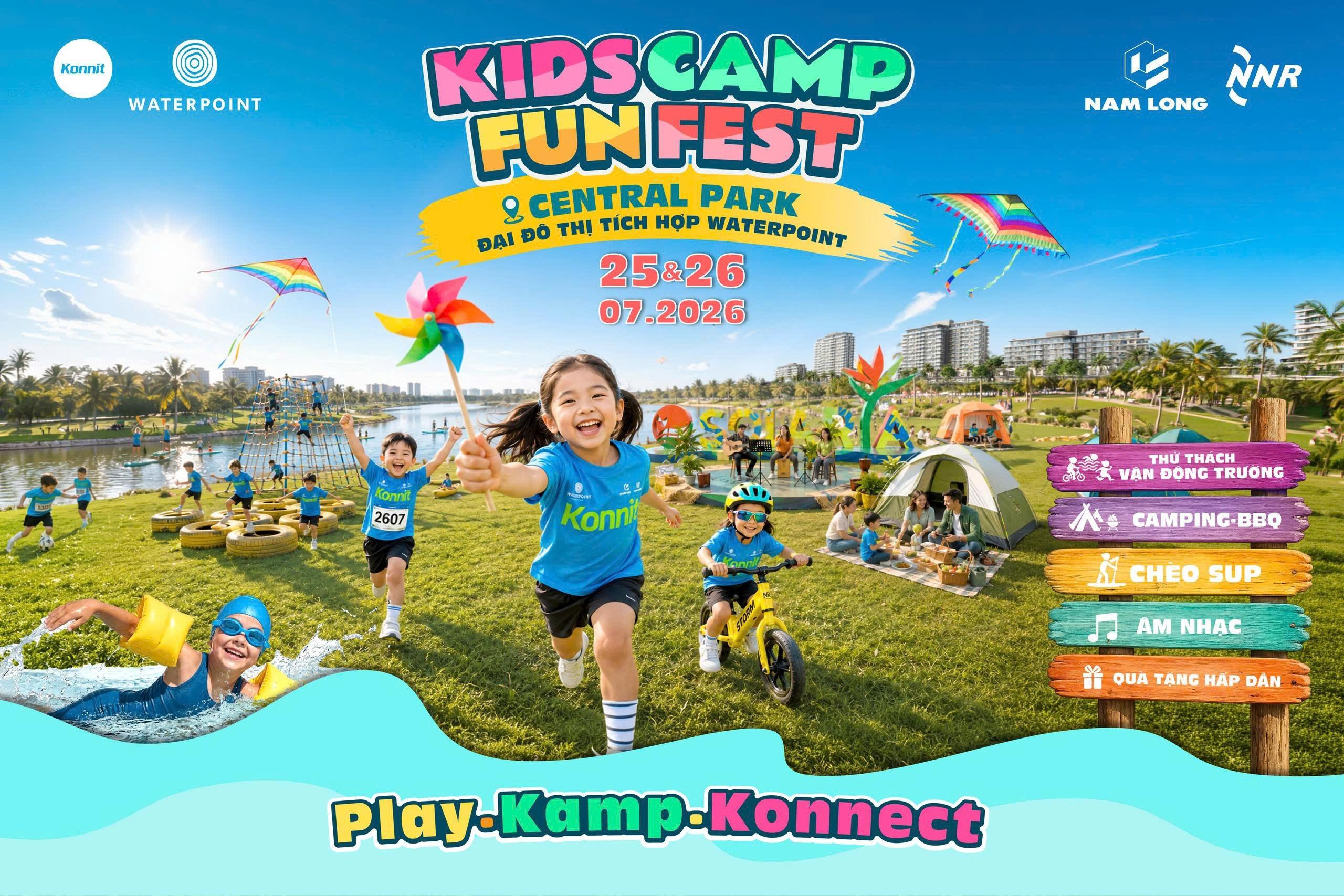 Kids Camp Funfest 2026 - điểm hẹn mùa hè để cả gia đình cùng chơi, khám phá và kết nối. Hình ảnh có yếu tố AI.