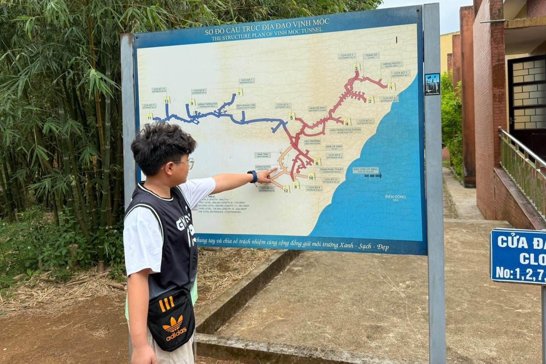 Sơ đồ cấu trúc địa đạo Vịnh Mốc. Ảnh: Hà Phương.