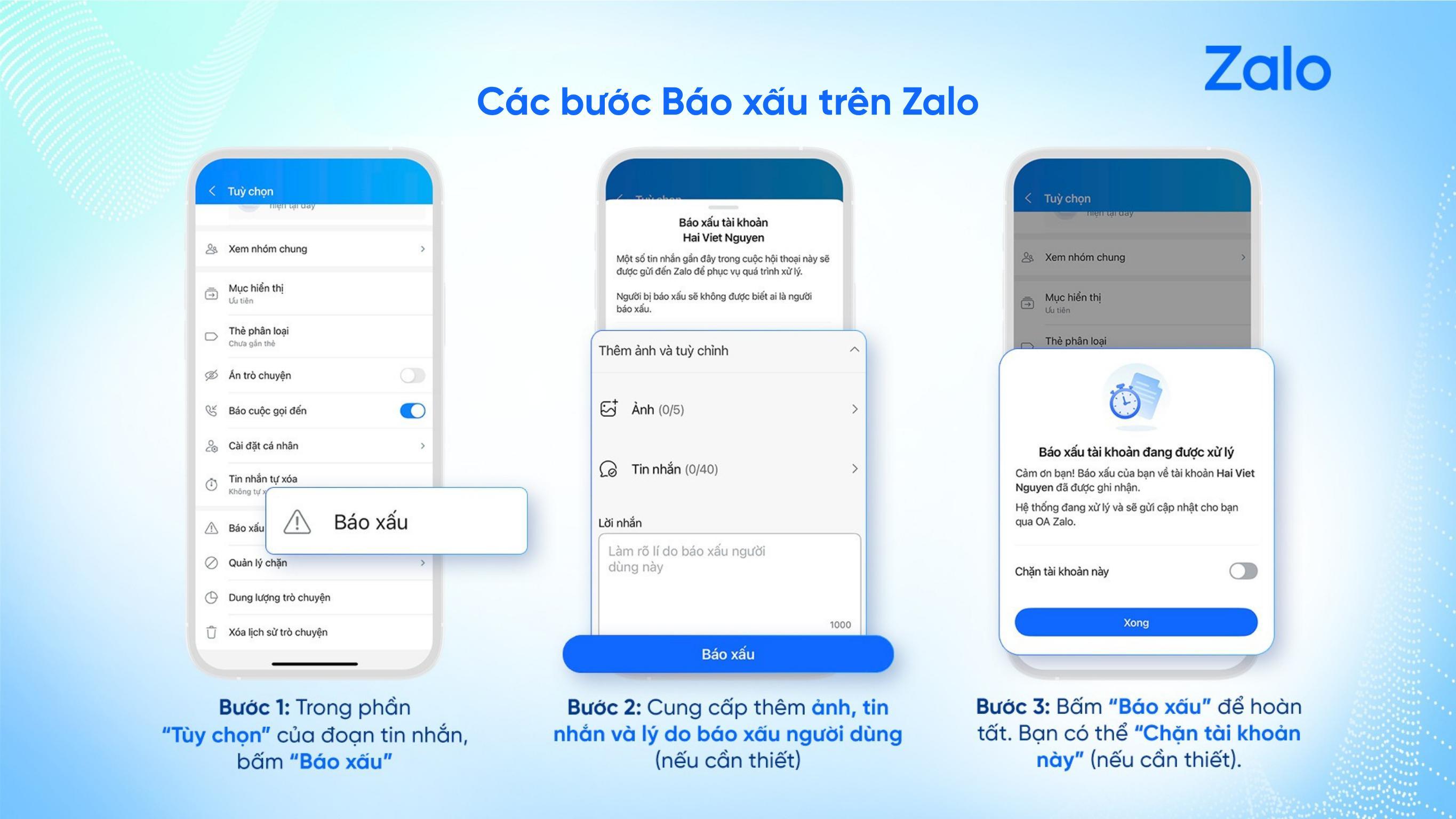  Các bước để sử dụng tính năng "Báo xấu". 