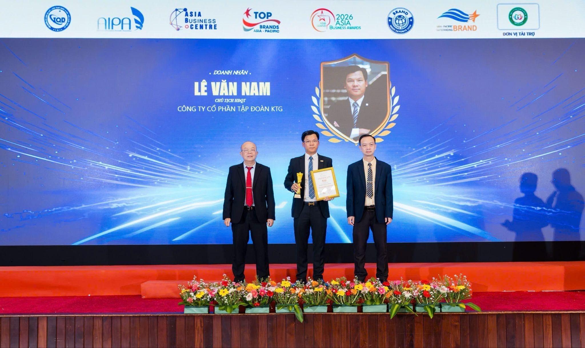  Ông Lê Văn Nam - Chủ tịch HĐQT KTG Group nhận danh hiệu “Nhà lãnh đạo xuất sắc châu Á 2026 (Asia Excellent Leader 2026)”. 