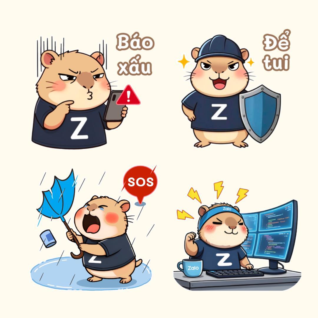  Các tính năng cứu trợ, bảo mật an toàn hóa thành những sticker Zapy nhí nhảnh. 