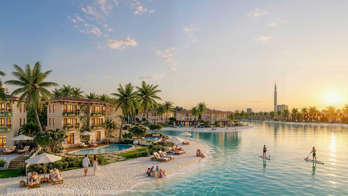  Paradise Lagoon cùng đường bờ biển tạo nên hai nhịp trải nghiệm bổ trợ: mặt nước êm ả cho thể thao và không gian biển rộng mở cho nghỉ dưỡng 