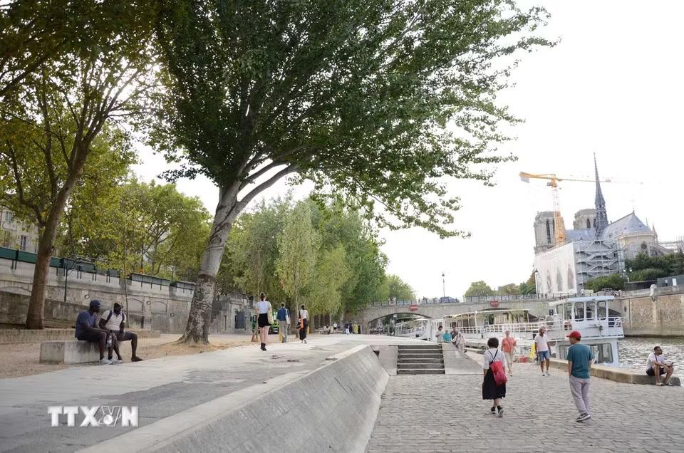 Lối đi bộ rợp bóng cây bên sông Seine, đoạn chảy qua thủ đô Paris. (Ảnh: Hữu Chiến/TTXVN)