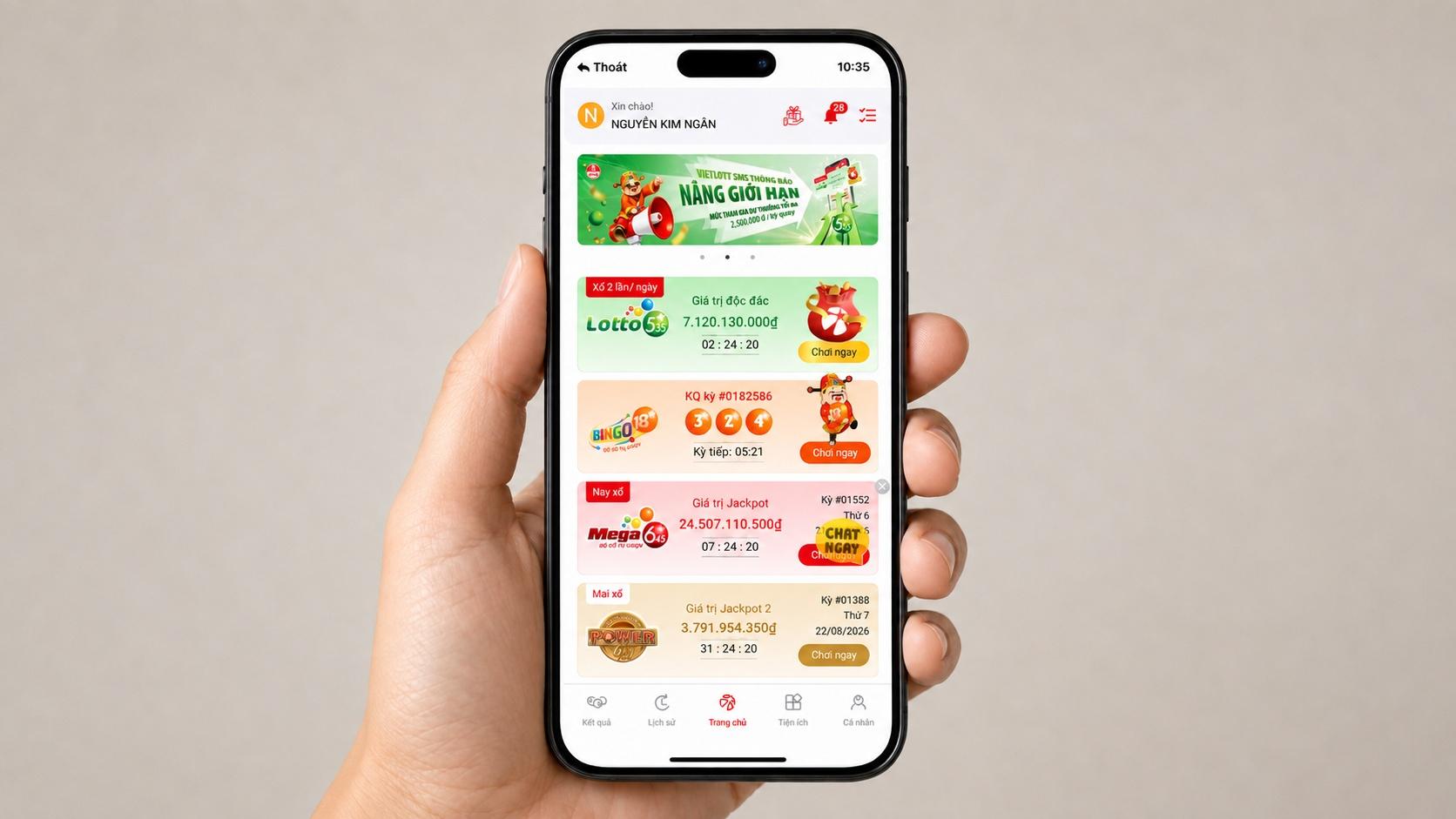  Người chơi có thể mua Vietlott SMS ngay trên ứng dụng BIDV SmartBanking. 