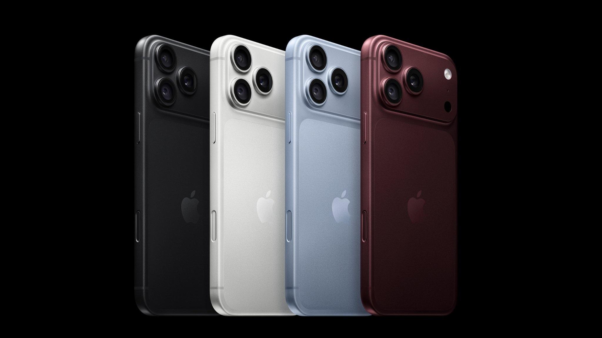 iPhone 18 Pro series ra mắt với 4 màu đen, bạc, băng thanh và đỏ burgundy. Ảnh: Apple. 
