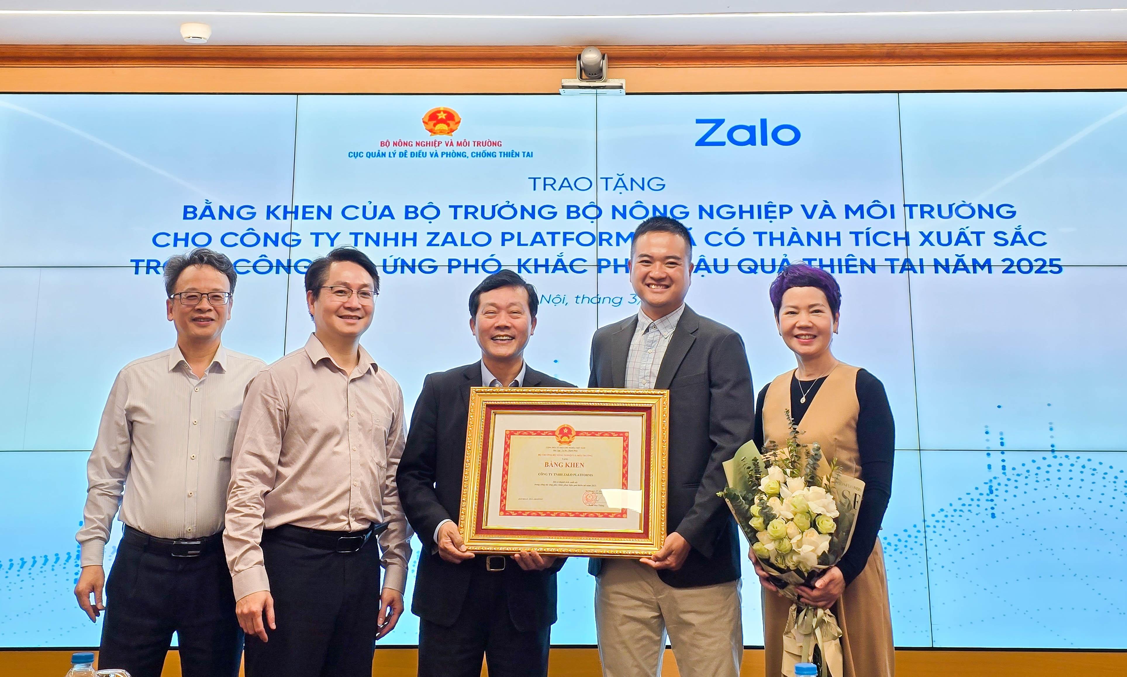  Zalo nhận bằng khen từ Bộ trưởng Bộ Nông nghiệp và Môi trường vì những đóng góp tích cực cho công tác phòng chống thiên tai tại Việt Nam. 