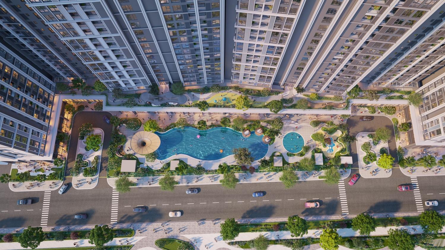 Hệ tiện ích quy hoạch theo tầng mang đến đa dạng trải nghiệm. Ảnh phối cảnh: Sun Property.
