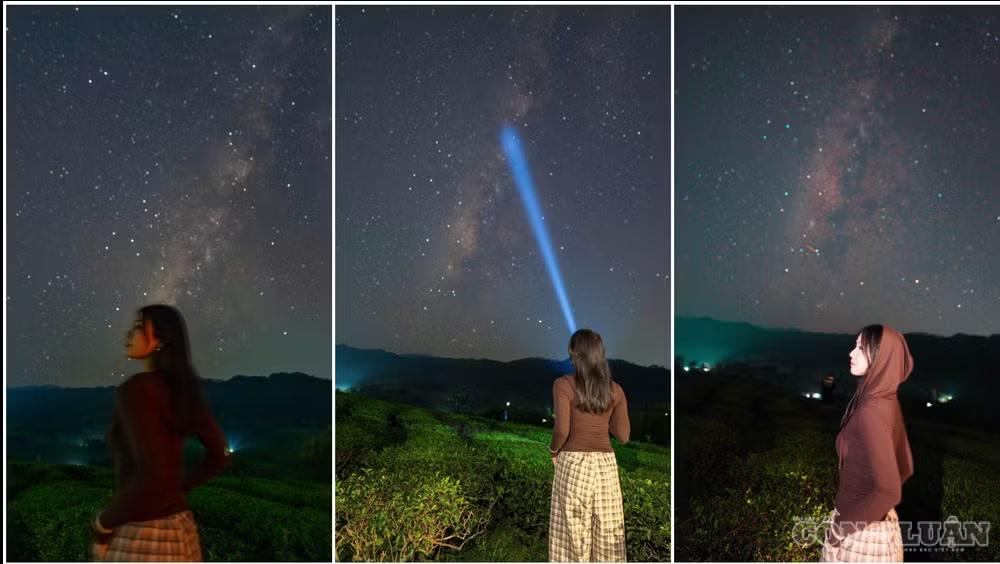 Nhiều người "bỏ" thành phố lên đồi chè để săn Milky Way. Ảnh: Thu Ngân.