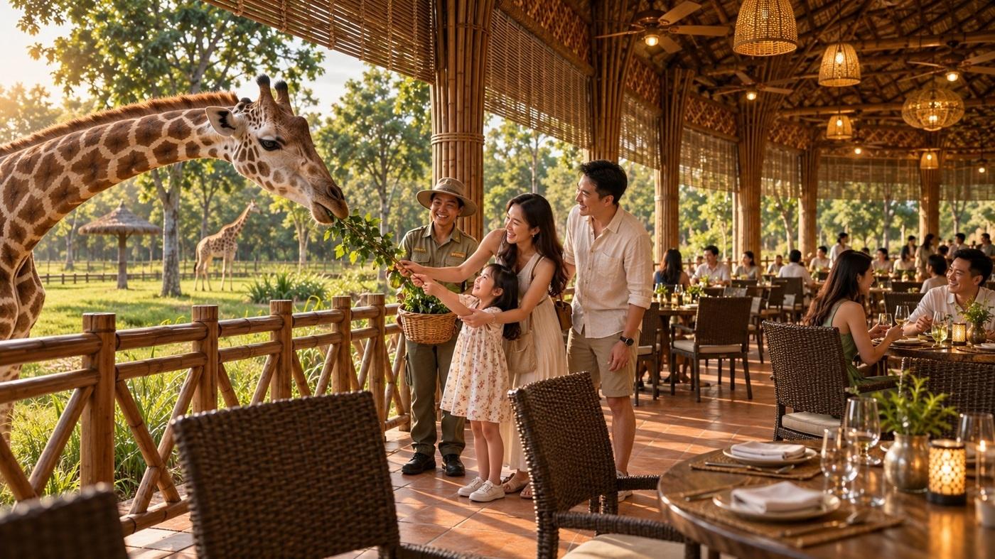  Nhà hàng hươu cao cổ dự kiến kết hợp trải nghiệm ẩm thực với cơ hội ngắm nhìn và tự tay cho hươu ăn. Ảnh phối cảnh. 