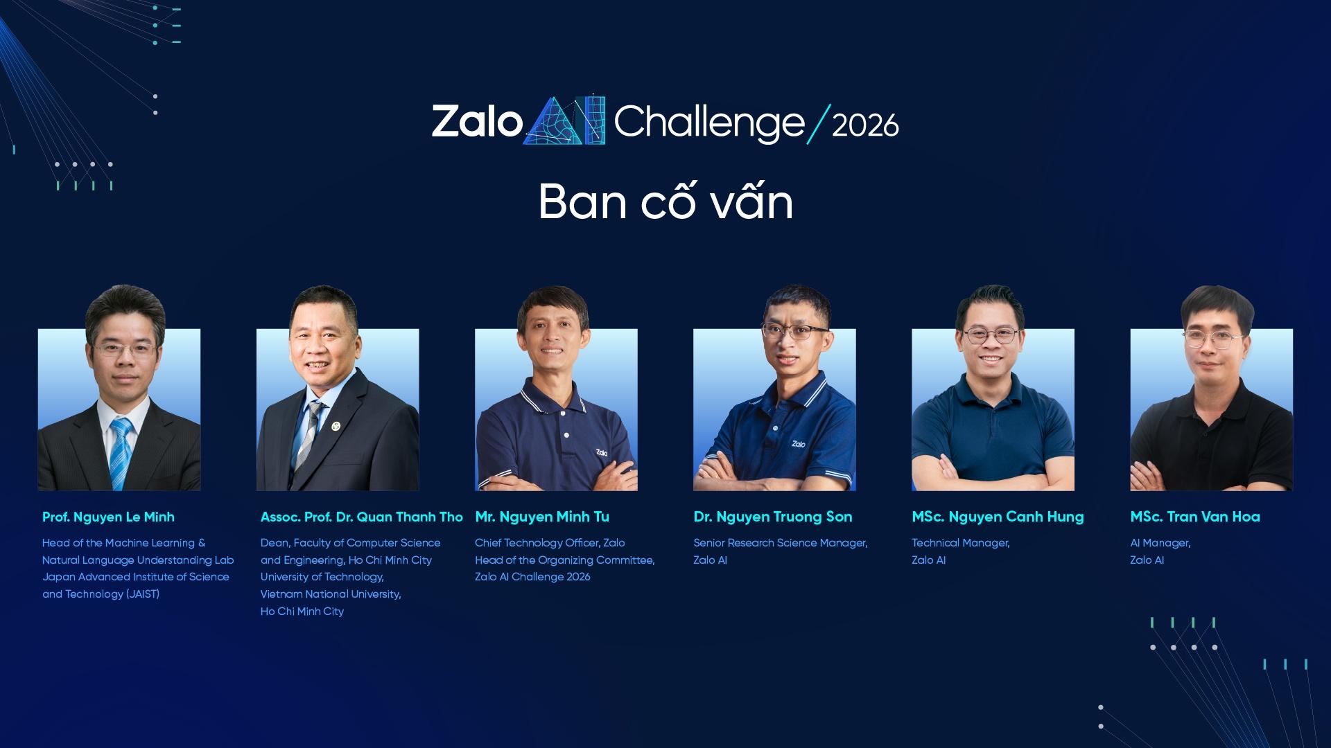  Ban cố vấn của Zalo AI Challenge 2026 quy tụ nhiều chuyên gia nghiên cứu và phát triển trí tuệ nhân tạo từ doanh nghiệp, các cơ sở đào tạo. 