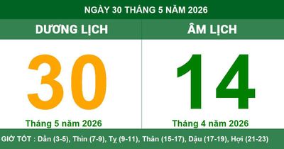 Lịch Âm Dương ngày 30/5/2026: Ngày Giáp Thìn thuận lợi cho xây dựng và khởi sự
