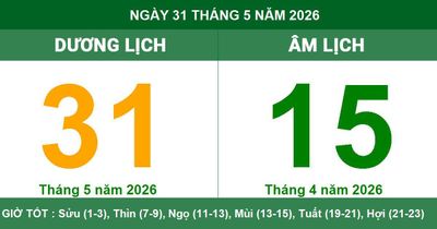 Lịch Âm Dương ngày 31/5/2026: Ngày Tiểu Cát với nhiều lưu ý quan trọng