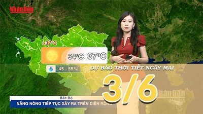 [Video] Dự báo thời tiết đêm nay và ngày mai ngày 3/6/2026: Bắc Bộ tái diễn nắng nóng diện rộng, Trung Bộ có nơi trên 39 độ