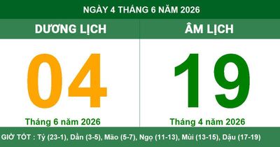 Lịch Âm Dương ngày 4/6/2026: Giờ hoàng đạo và lưu ý phong thủy ngày Kỷ Dậu