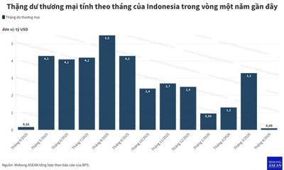 Thặng dư thương mại Indonesia chạm đáy 6 năm do áp lực nhập khẩu nhiên liệu