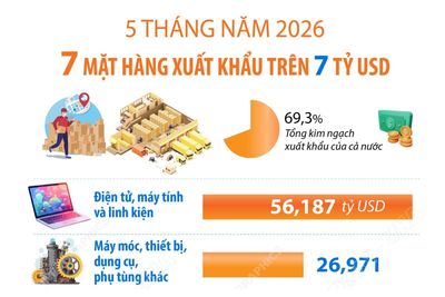 5 tháng năm 2026: 7 mặt hàng xuất khẩu trên 7 tỷ USD
