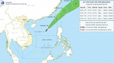 Áp thấp nhiệt đới đầu tiên xuất hiện trên Biển Đông trong năm 2026