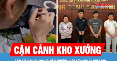 Cận cảnh kho xưởng làm giả hơn 23.000 đôi dép thương hiệu lớn vừa bị triệt phá