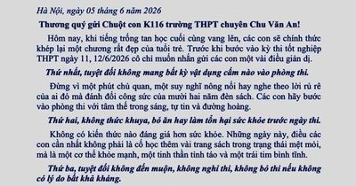 Hiệu trưởng Trường chuyên Chu Văn An xưng 'chuột mẹ', gửi thư động viên học trò trước kỳ thi tốt nghiệp trung học phổ thông