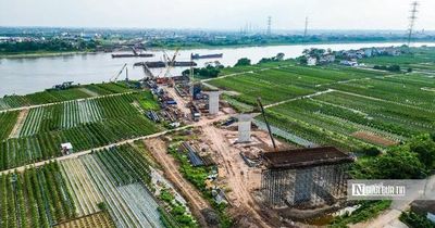 Loạt hạng mục cây cầu gần 4.900 tỷ đồng nối Hà Nội - Hưng Yên lộ diện sau 9 tháng thi công