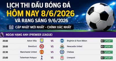 Cập nhật mới nhất - chính xác nhất: Lịch thi đấu bóng đá hôm nay 8/6 và rạng sáng 9/6