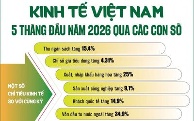 Infographics: Những điểm sáng kinh tế Việt Nam 5 tháng đầu năm qua các con số