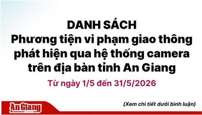 Phương tiện vi phạm giao thông phát hiện qua hệ thống camera trên địa bàn tỉnh An Giang từ ngày 1/5 đến 31/5/2026