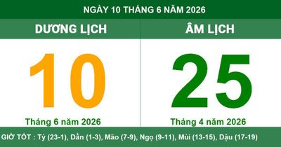 Lịch Âm Dương ngày 10/6/2026: Ngày Tốc Hỷ thuận lợi cho khởi đầu mới