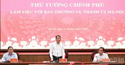 [Ảnh] Thủ tướng Lê Minh Hưng làm việc với Ban Thường vụ Thành ủy Hà Nội