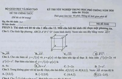 Gợi ý đáp án môn Toán Kỳ thi tốt nghiệp THPT 2026