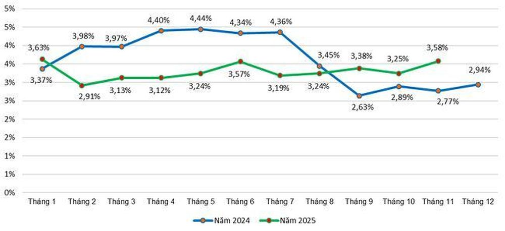 Chỉ số giá tiêu dùng (CPI) tháng 11 tăng 0,45% so với tháng trước
