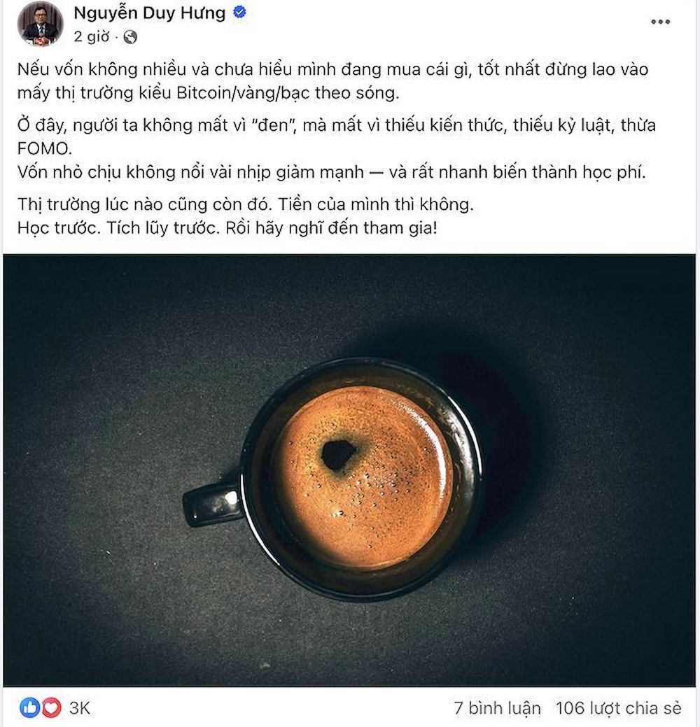 Chủ tịch SSI Nguyễn Duy Hưng: Vốn không nhiều, chưa hiểu mình mua gì, tốt nhất đừng lao vào bitcoin, vàng, bạc theo sóng