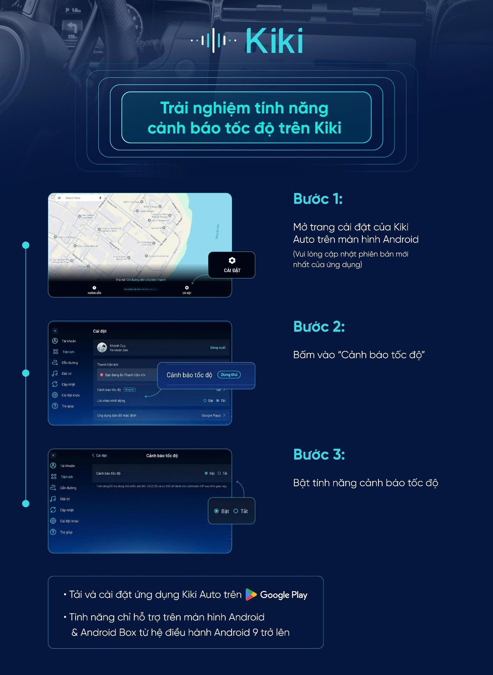  Hướng dẫn trải nghiệm tính năng cảnh báo tốc độ trên Kiki Auto. 