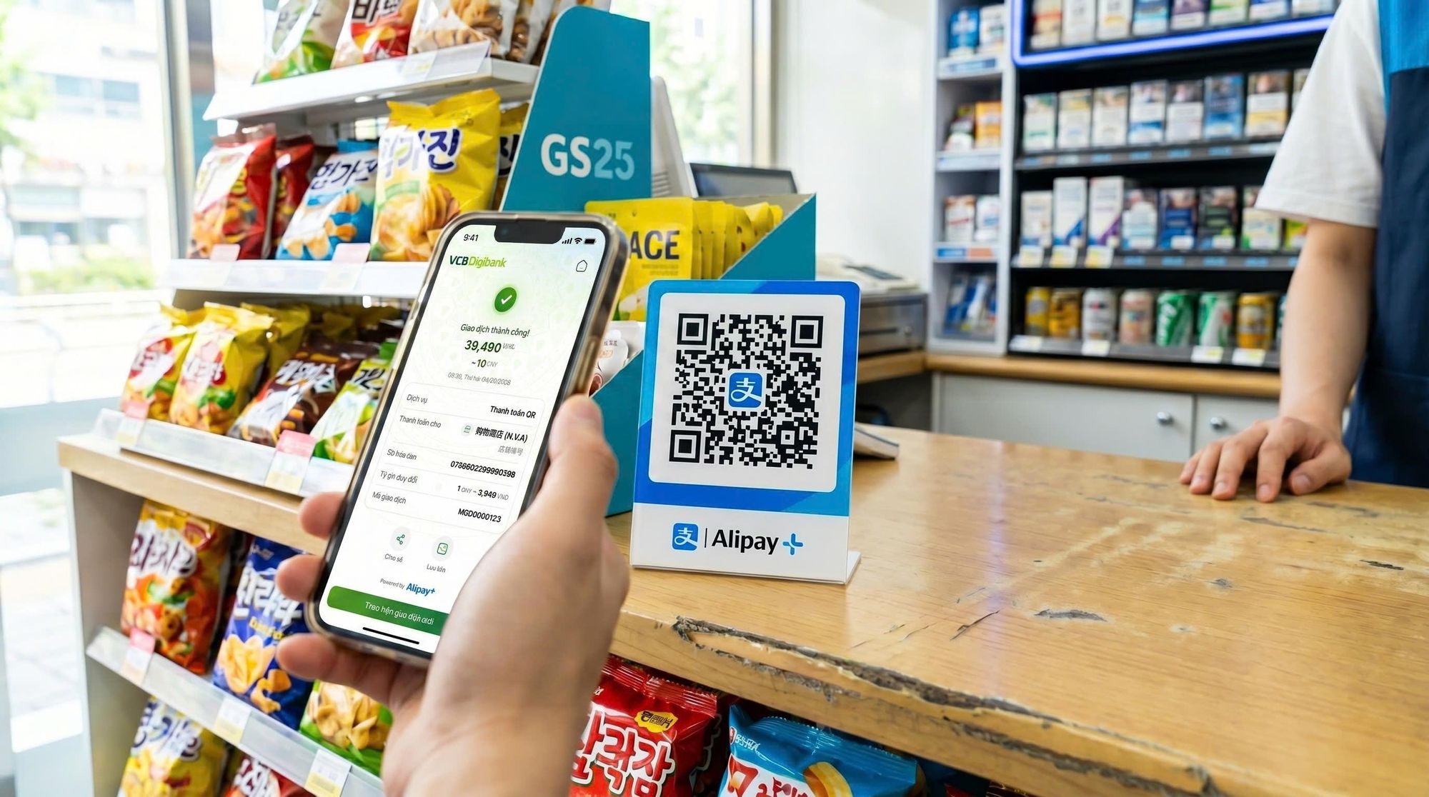 VCB Digibank hỗ trợ nhiều hình thức thanh toán QR, từ quét mã tại cửa hàng đến xuất trình mã QR để cửa hàng quét.