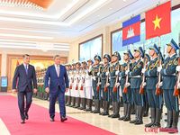 Chùm ảnh: Thủ tướng Lê Minh Hưng chủ trì Lễ đón Thủ tướng Campuchia thăm chính thức Việt Nam
