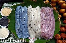 Cách làm bánh cuốn ngọt tráng mè đủ sắc màu