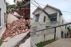 Sụt đường làm nghiêng nhà 2 tầng tại Hà Nội