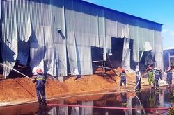 Cháy lớn tại nhà xưởng sản xuất viên nén gỗ ở Bình Định