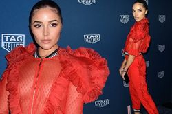 Olivia Culpo nổi bật với áo đỏ xuyên thấu, không nội y lộ vòng 1 nóng bỏng