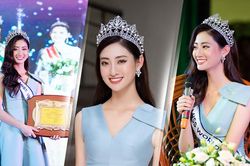 Được vinh danh tại quê nhà, Lương Thùy Linh khéo diện váy 'tone sur tone' vương miện 3 tỷ