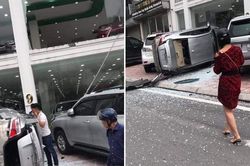 Hà Nội: Ô tô trôi từ tầng 2 showroom xuống đất