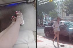 Ngọc Trinh gặp 'tai nạn', tuột văng cả giày khi thả dáng dưới phố